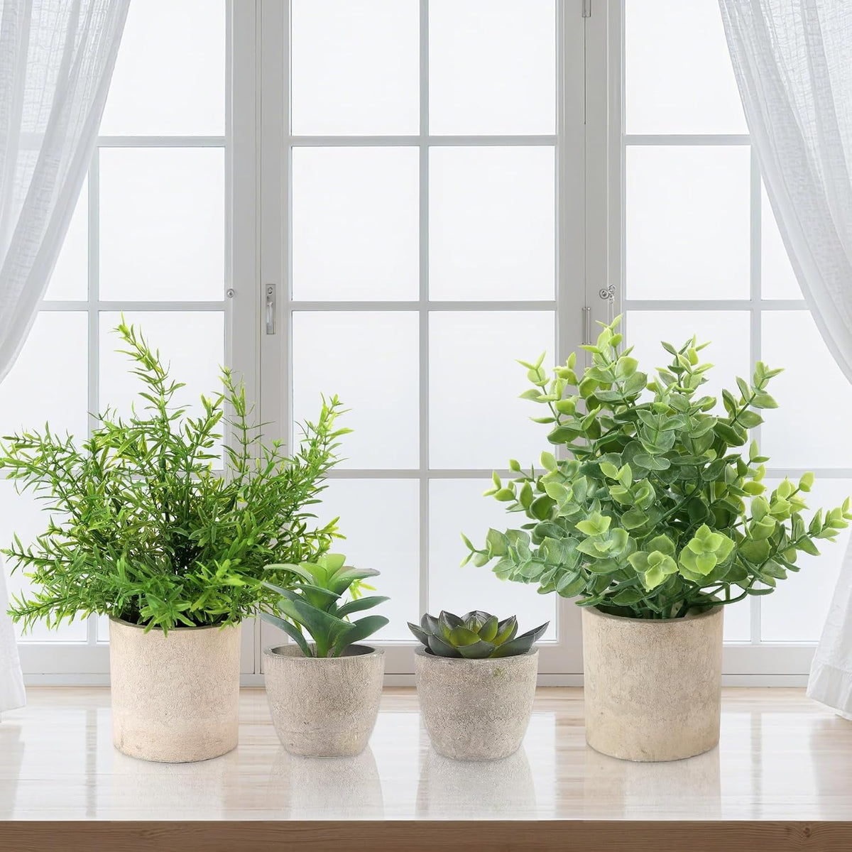 Small Fake Plants, Set of 4 | 10" Faux Potted Indoor Plants for Home & Office Decor