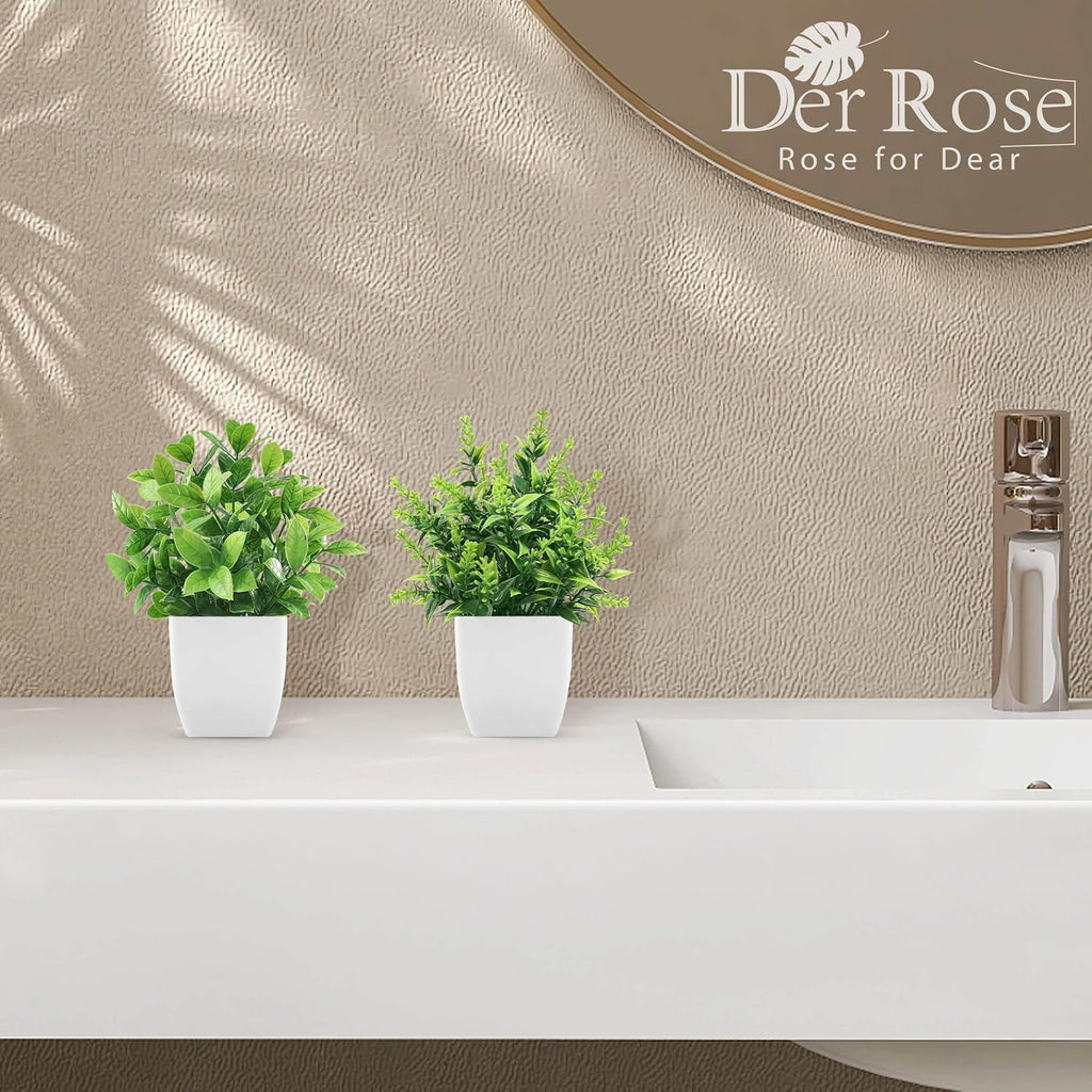Small Fake Plants, Set of 2 | Faux Potted Indoor Plants for Desk & Office Decor