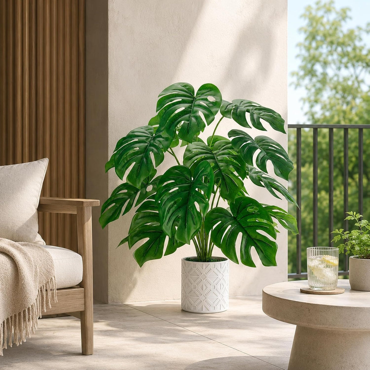26" Fake Monstera Plant in Boho Pot | Faux Tropical Indoor Decor