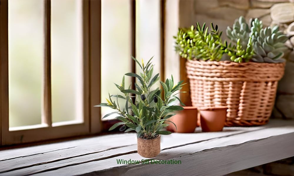 Faux Olive Plant, 12-Inch | Artificial Olive Tree with Rustic Planter for Home & Office Decor