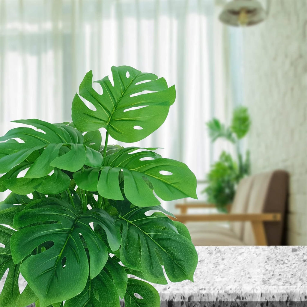 Faux Monstera Deliciosa Plants in Pots, Set of 2 | Tropical Indoor Decor