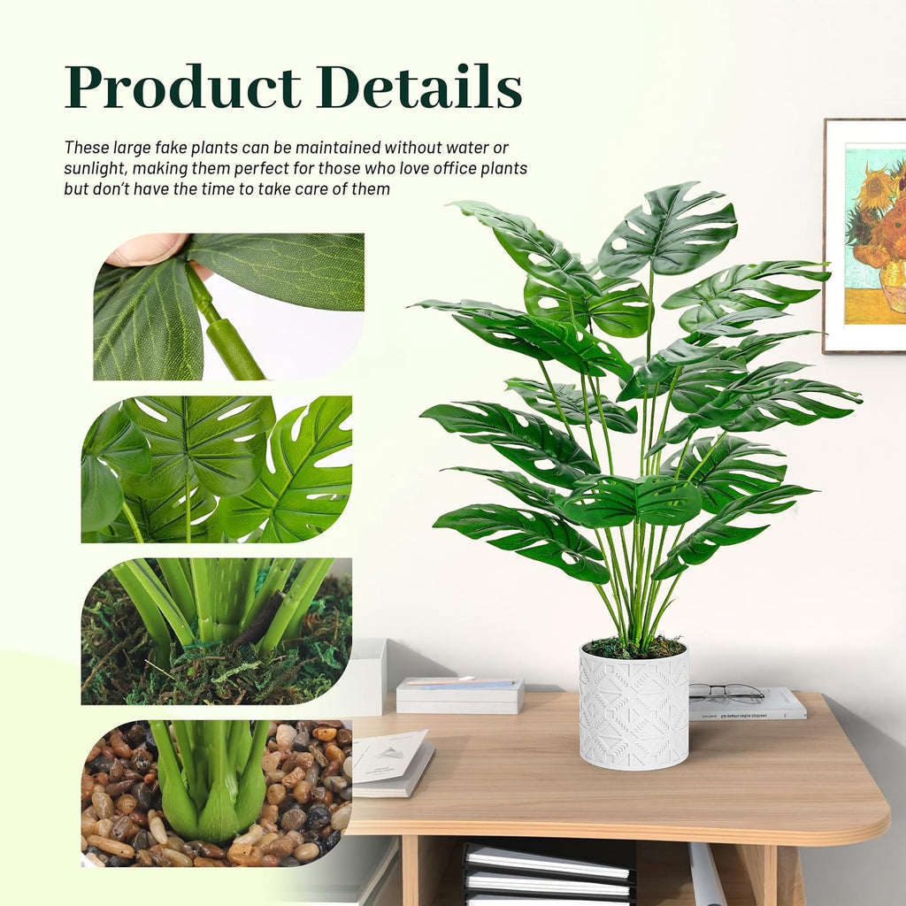 26" Fake Monstera Plant in Boho Pot | Faux Tropical Indoor Decor