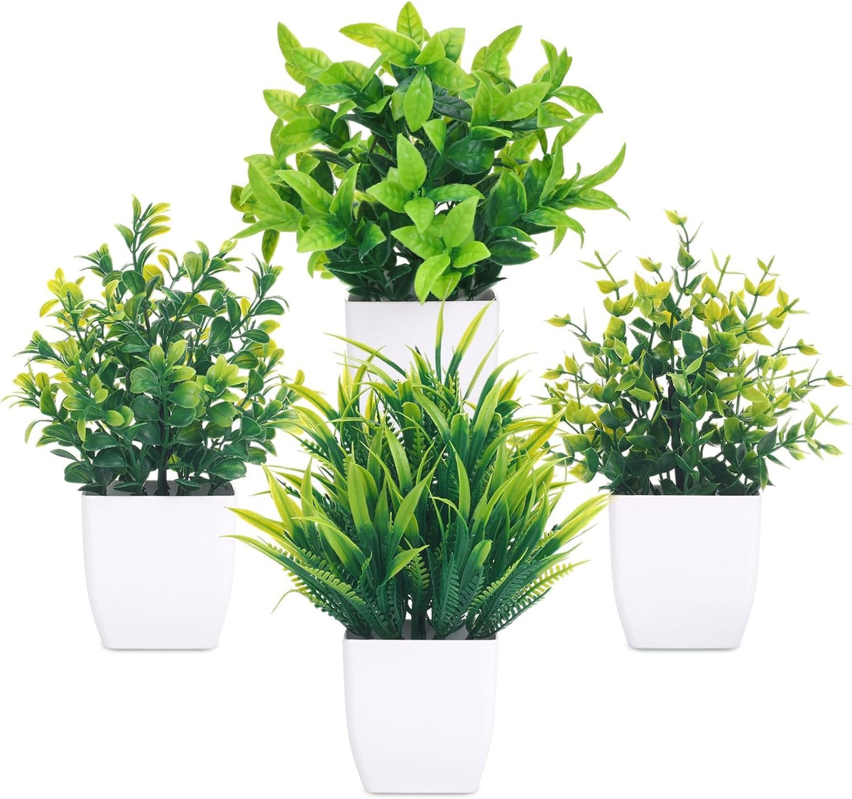 Faux Potted Daisy & Eucalyptus Plants, Set of 4 | Desk & Home Decor Indoor Outdoor