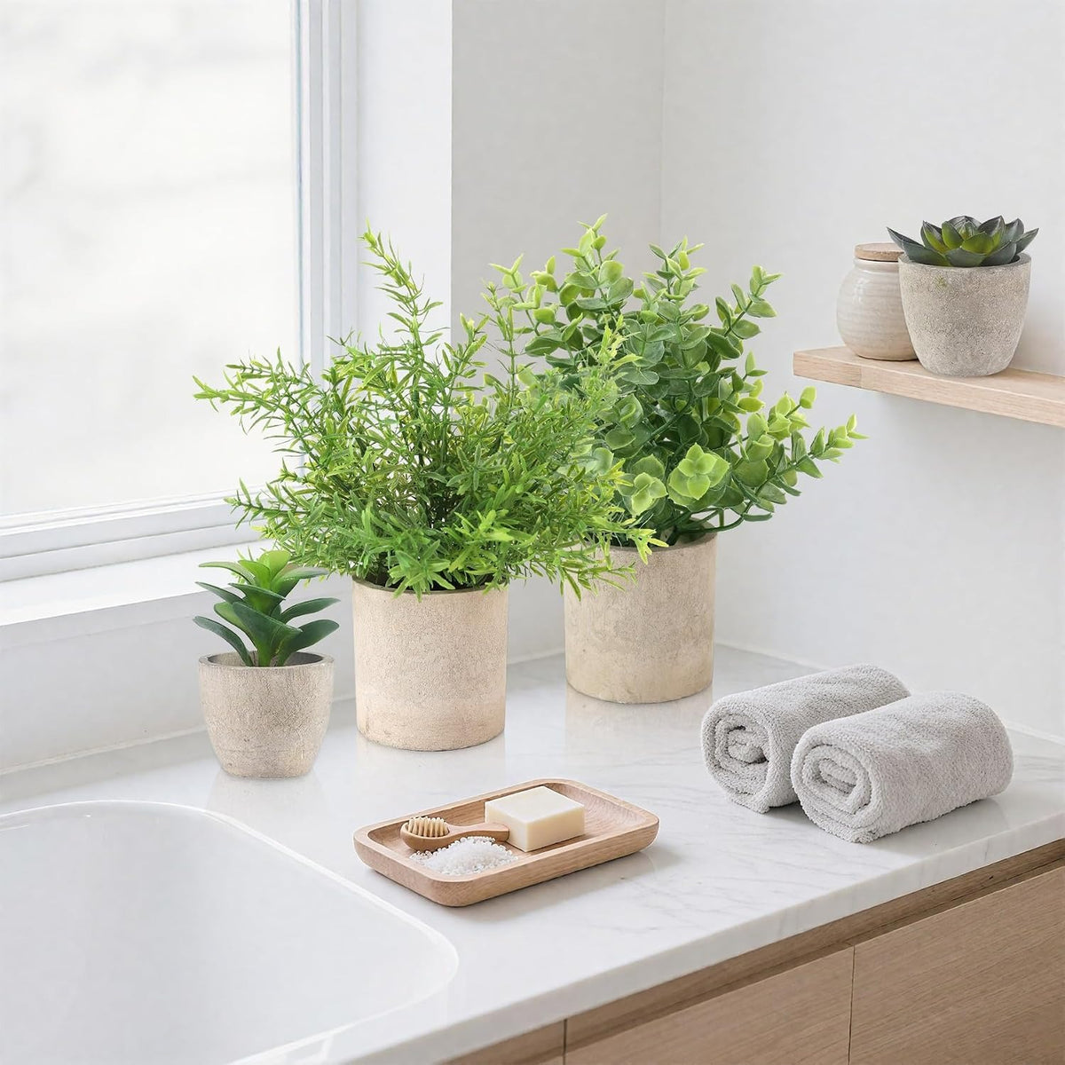 Small Fake Plants, Set of 4 | 10" Faux Potted Indoor Plants for Home & Office Decor
