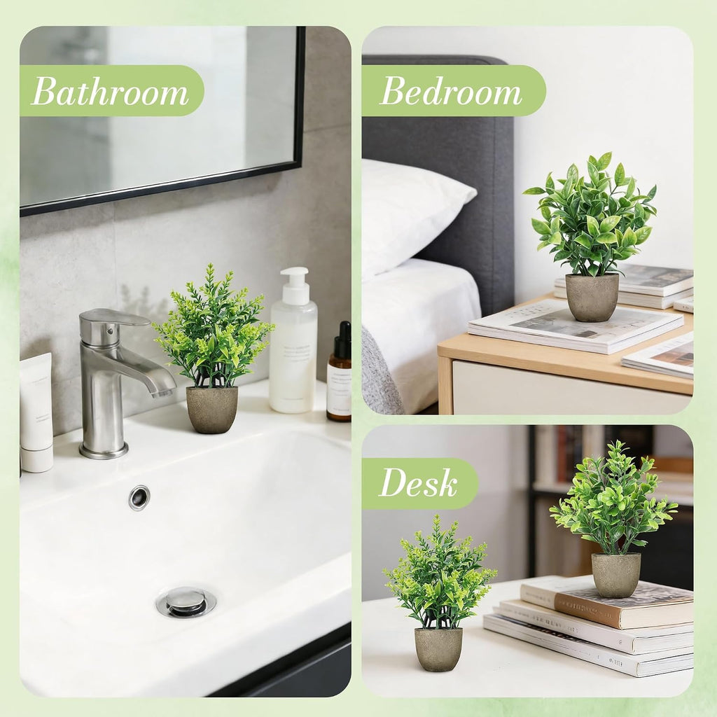Mini Fake Plants, Set of 4 | Faux Potted Indoor Plants for Bathroom & Shelf Decor