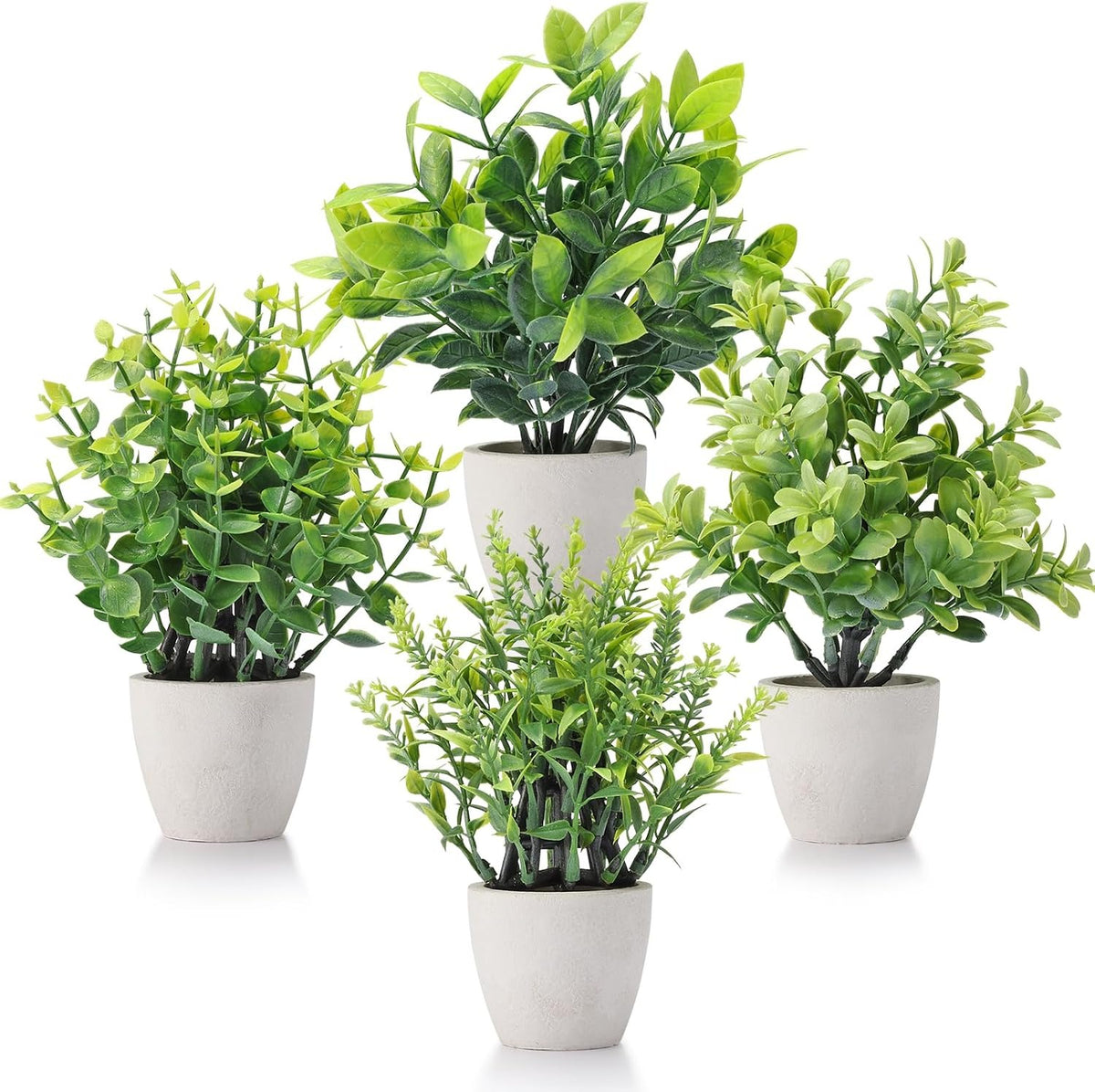 Mini Fake Plants, Set of 2 or 4 | Small Faux Potted Greenery for Bathroom & Desk Decor