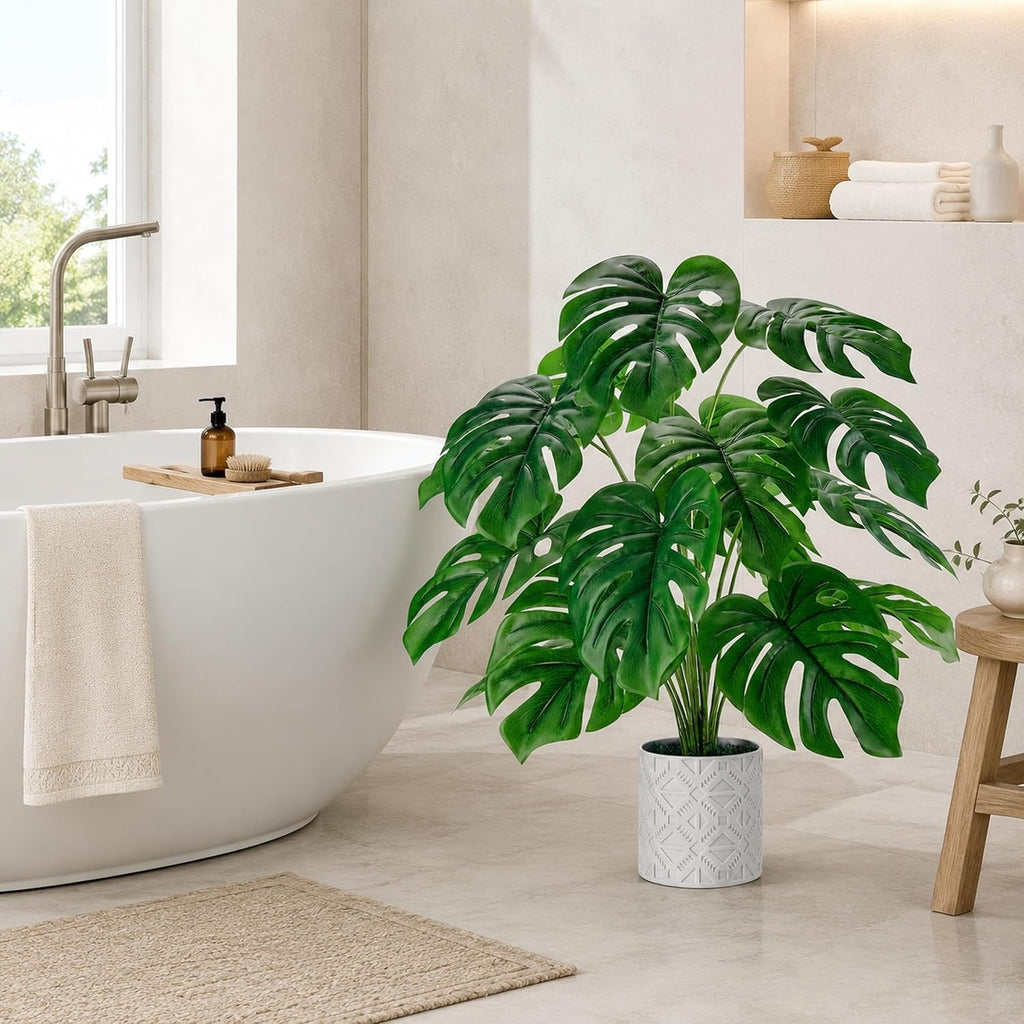26" Fake Monstera Plant in Boho Pot | Faux Tropical Indoor Decor