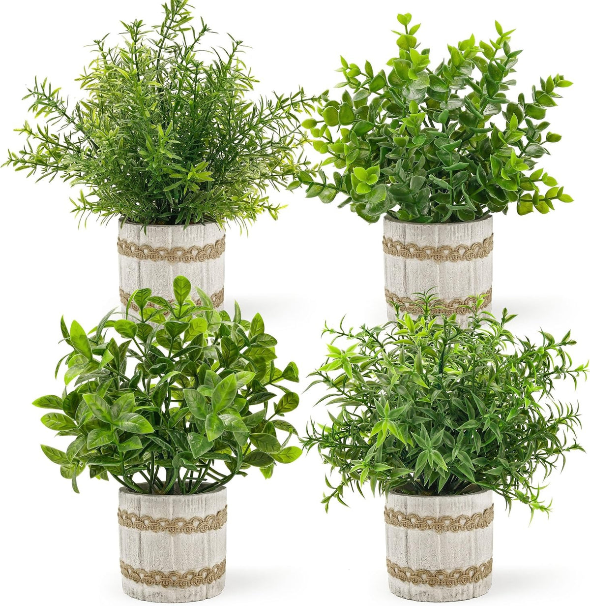 Sage Green Faux Plants, Set of 4 | Mini Potted Indoor Plants for Farmhouse Decor