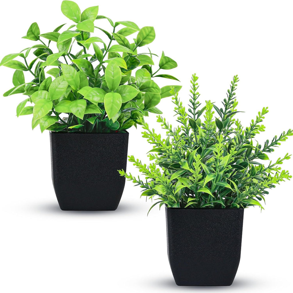 Small Fake Plants, Set of 2 | Faux Potted Indoor Plants for Desk & Office Decor