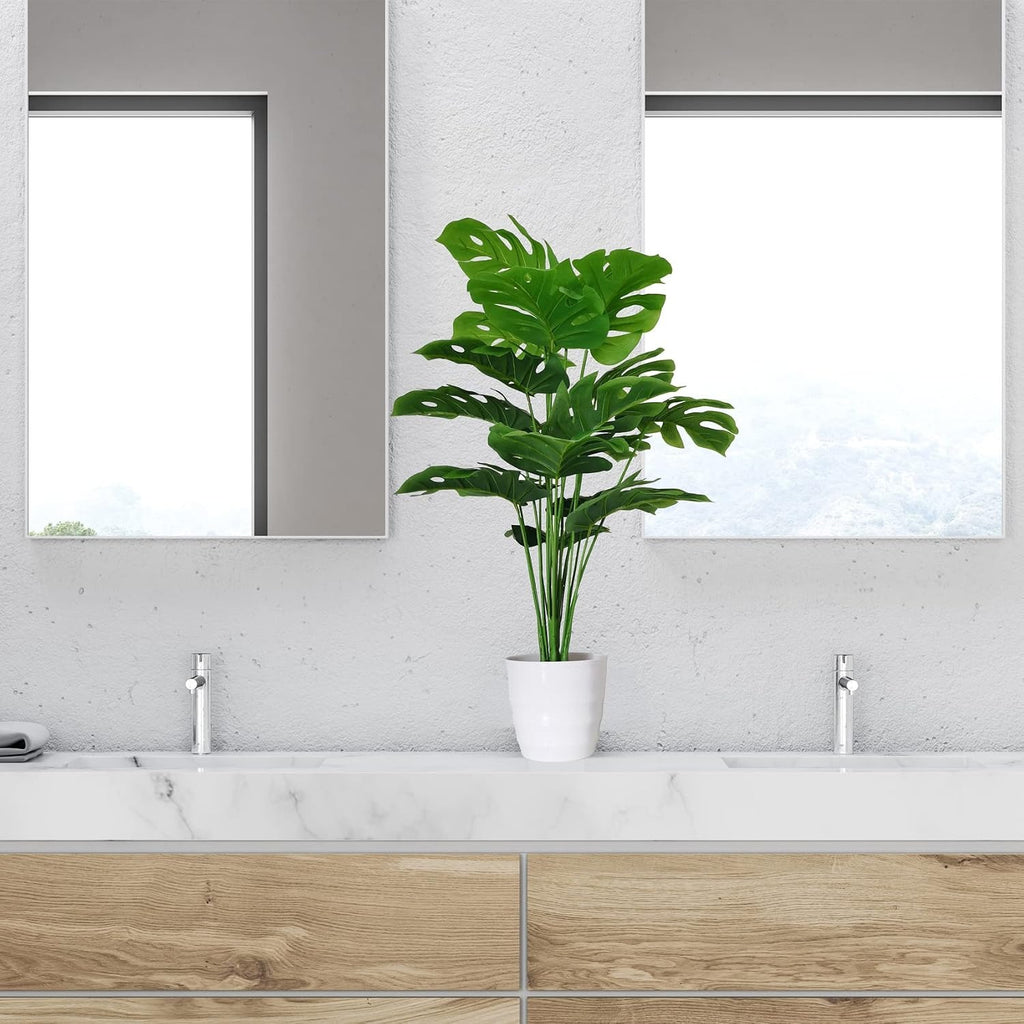 Faux Monstera Deliciosa Plants in Pots, Set of 2 | Tropical Indoor Decor