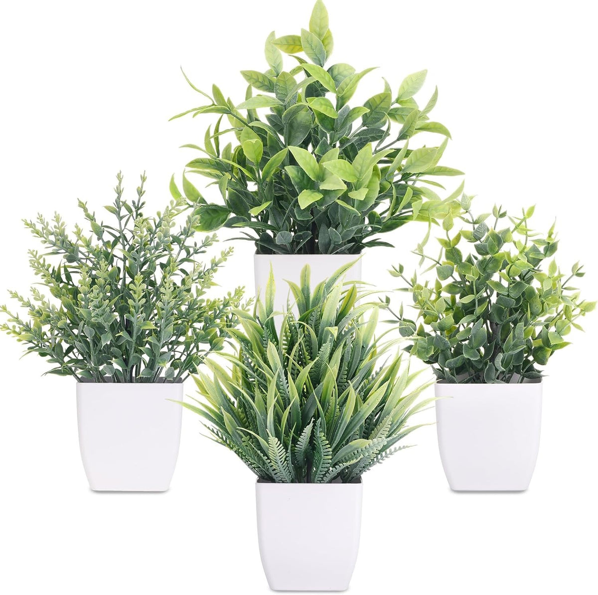 Faux Potted Daisy & Eucalyptus Plants, Set of 4 | Desk & Home Decor Indoor Outdoor