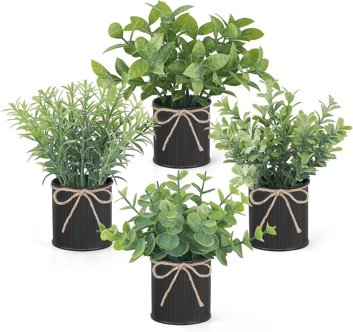 Small Fake Plants in Galvanized Pots, Set of 4 | Rustic Farmhouse Indoor Decor