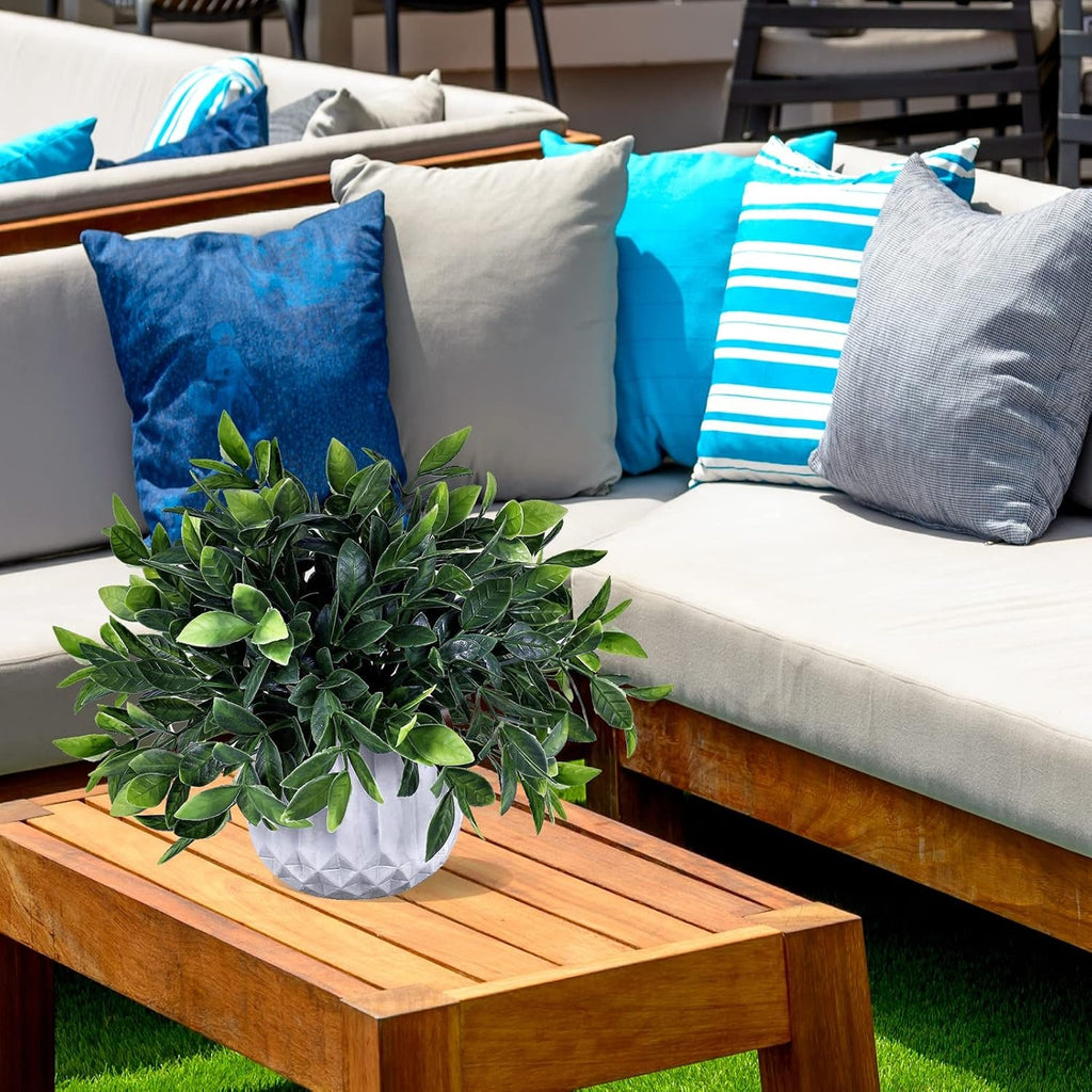 Artificial Potted Plants 3-Pack – Faux Eucalyptus, Rosemary & Boxwood in White Geometric Pots