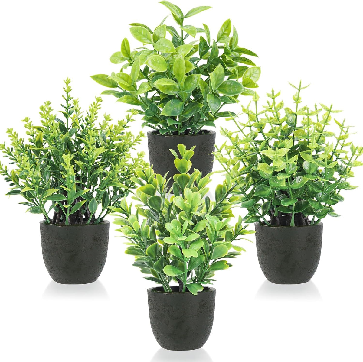 Mini Fake Plants, Set of 4 | Faux Potted Indoor Plants for Bathroom & Shelf Decor